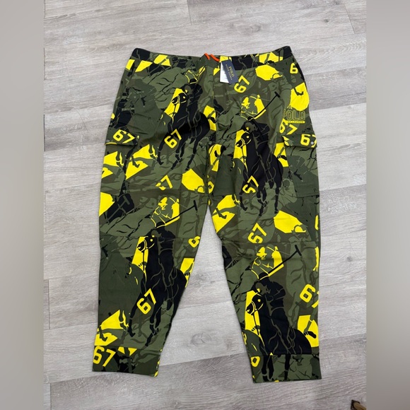 POLO Ralph Lauren Jogger Pants Big Pony Camo Green Black Yellow Men Size 6XB